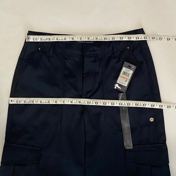 Tommy Hilfiger Pants Womens Size 2 Cary Capsule Cargo Navy Straight Wide Leg - Picture 5 of 9